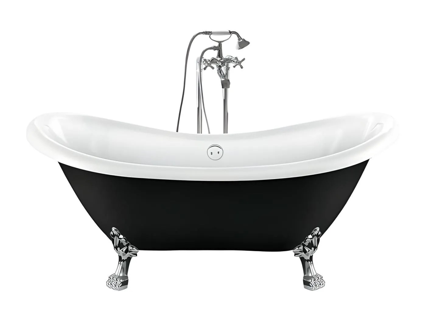 Freistehende Badewanne mit Füßen DARLINGTON SCHWARZ Löwenfüße CHROM 175 cm