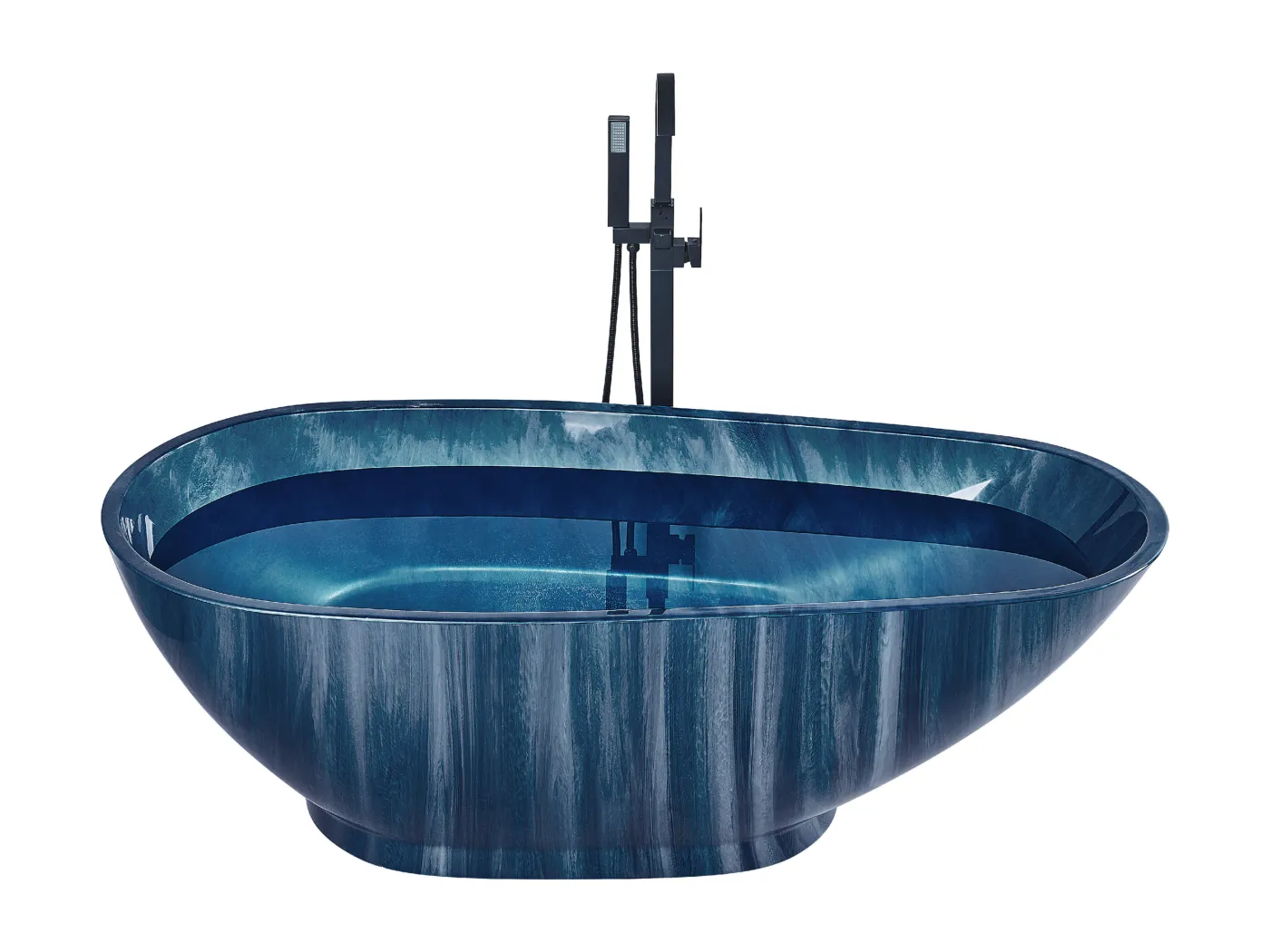 Badewanne freistehend Walnussform im Marmor Look marineblau 170 x 80 cm Rioja