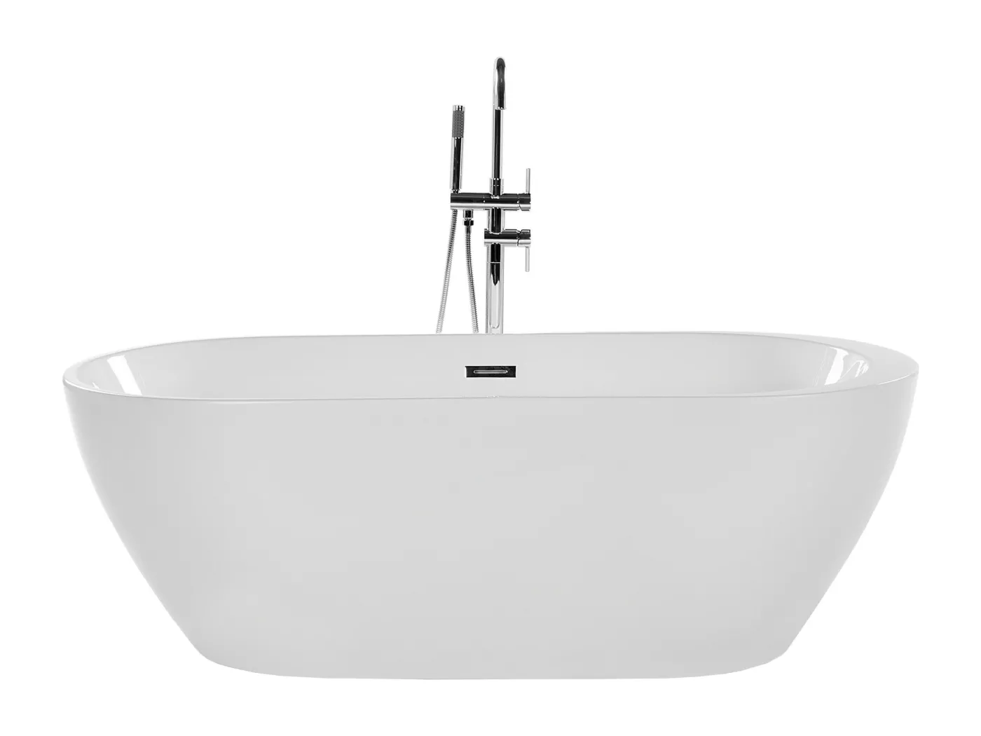 Stilvolle Acryl Badewanne oval freistehend weiß mit Überlauf 150 x 75 cm Nevis