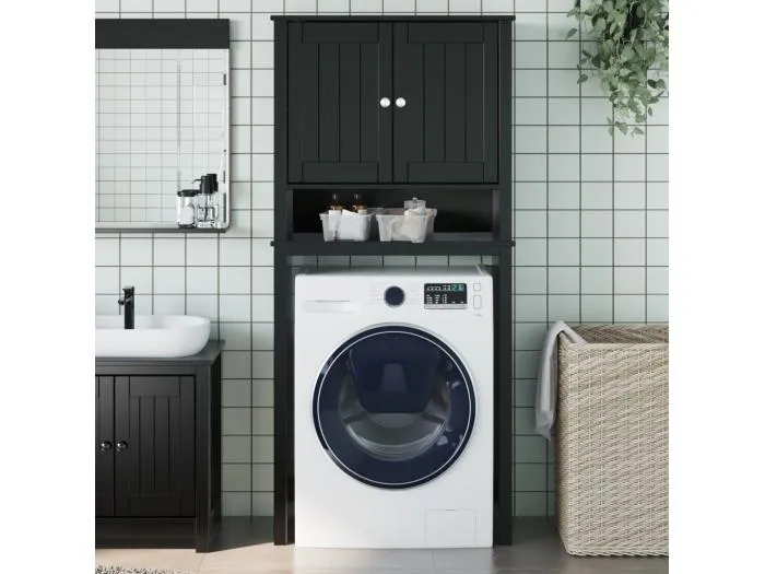 Waschmaschinenschrank BERG Schwarz 76x27x164,5 cm Massivholz