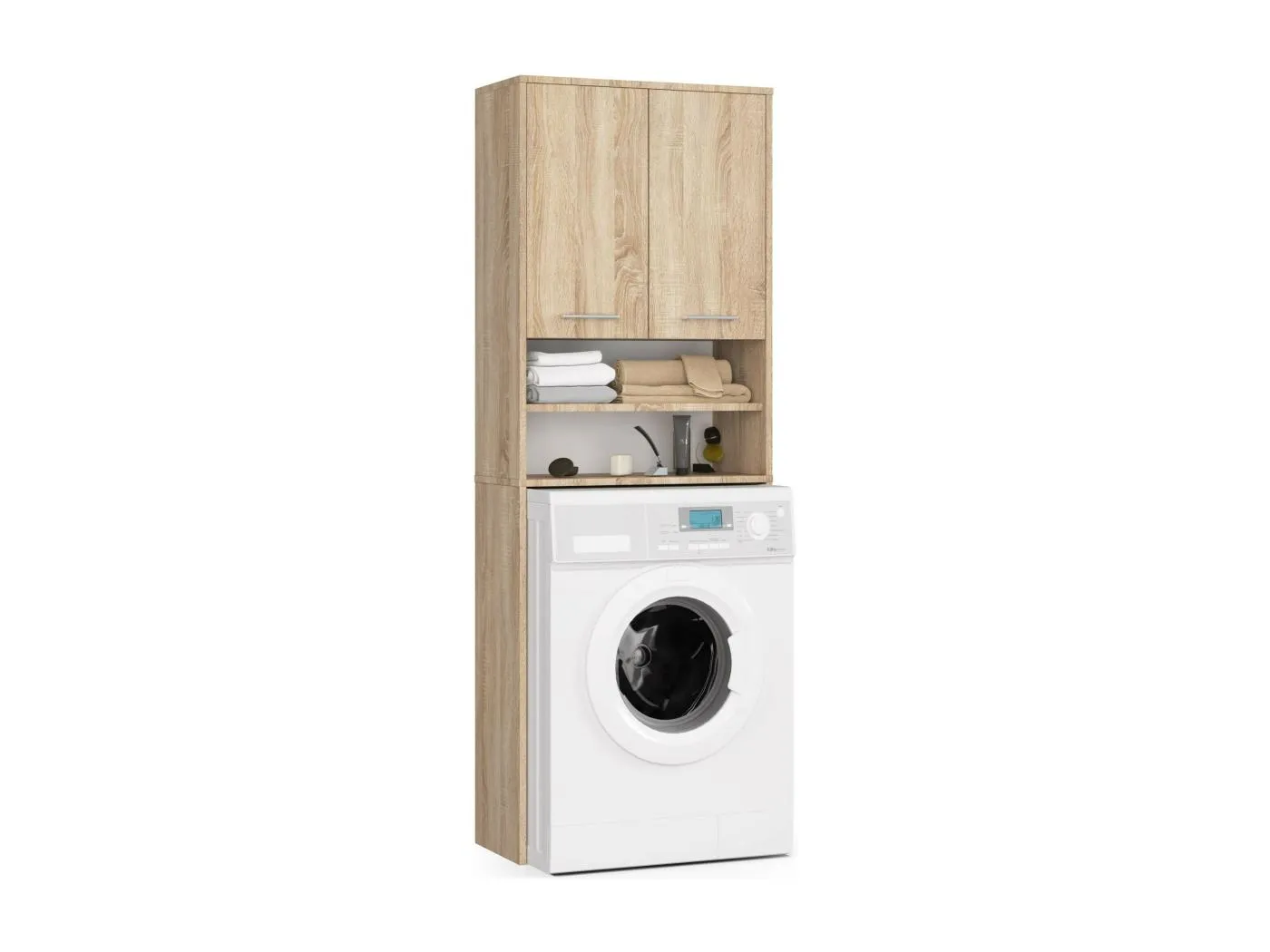 Waschmaschinenschrank AKORD FIN Badschrank Sonoma-Eiche 64 cm breit 2 Türen 4 Ebenen B64 x H180 x T30 cm