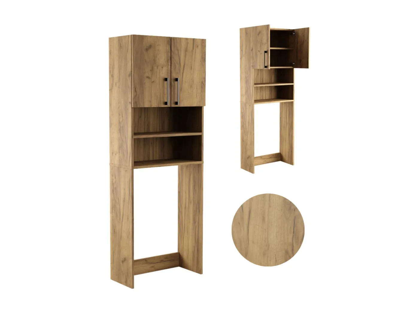 Badezimmerschrank über Waschmaschine und Trockner – Hochschrank mit integrierten Regalen für Elektrogeräte, Eiche Craft