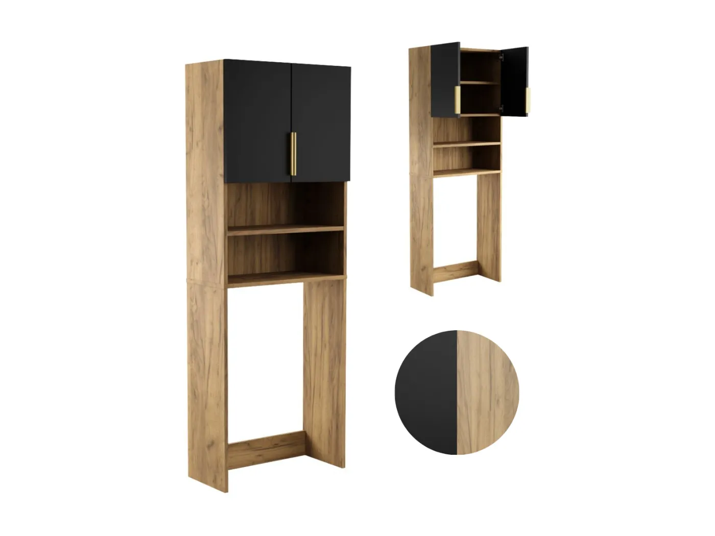 Badezimmerschrank über Waschmaschine und Trockner – Hochschrank für Elektrogeräte, Schwarz Eiche