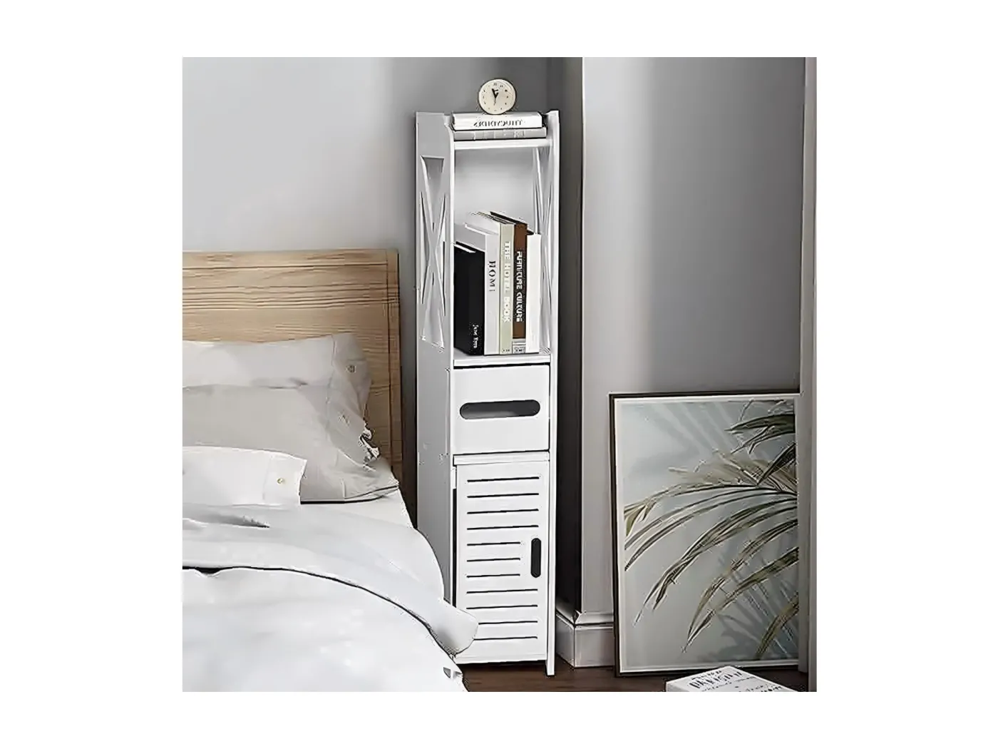 Moderner Badezimmerschrank, zu Fuß Lagereinheit mit 4 Schubladen, Lagerschrank, 18x20x80 cm - Weiß