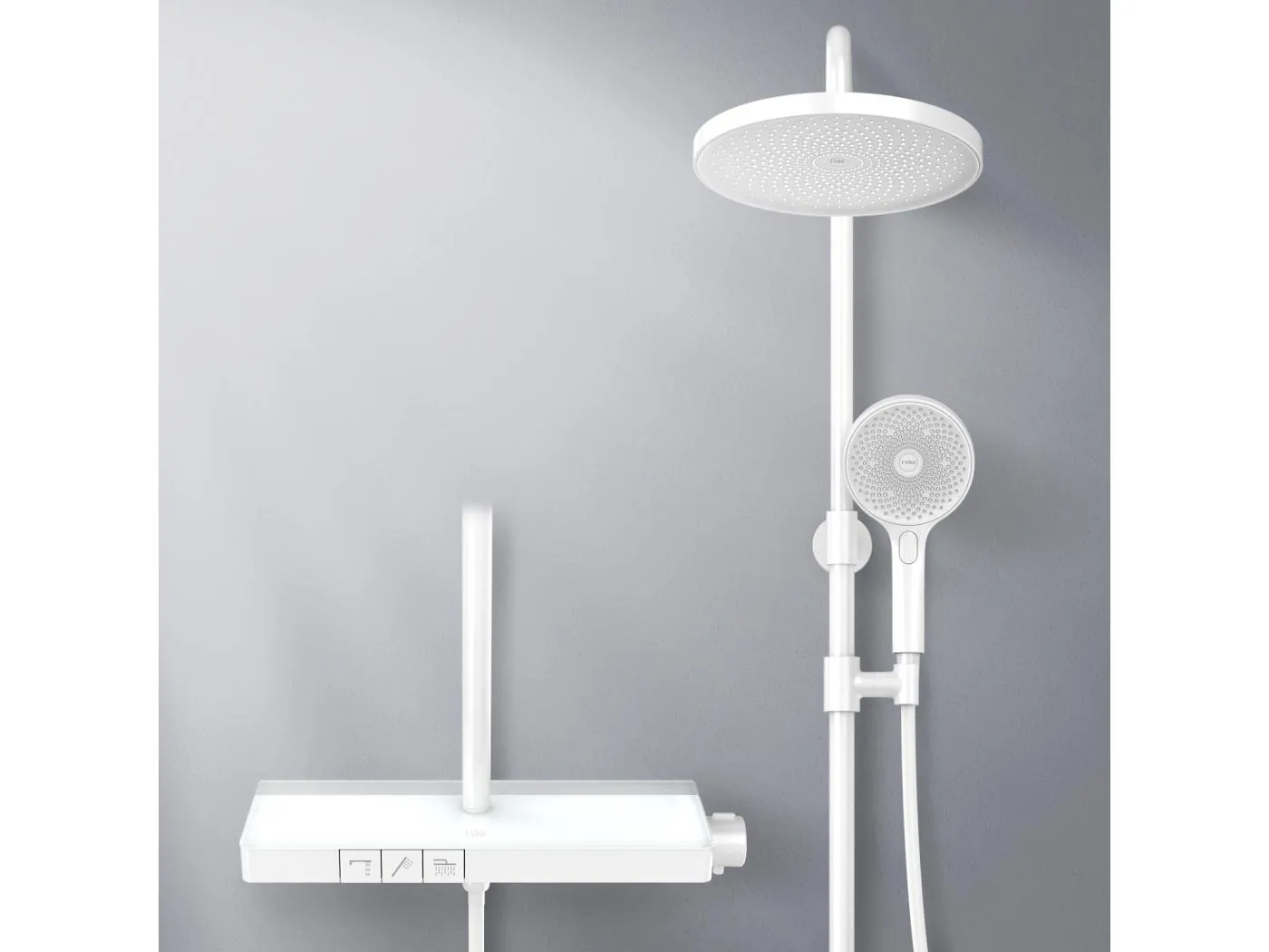 EMKE Duschsäule mit Thermostatdusche 38 °C, großer Regenduschkopf und Multimodus-Handbrause, Kreis, Weiß