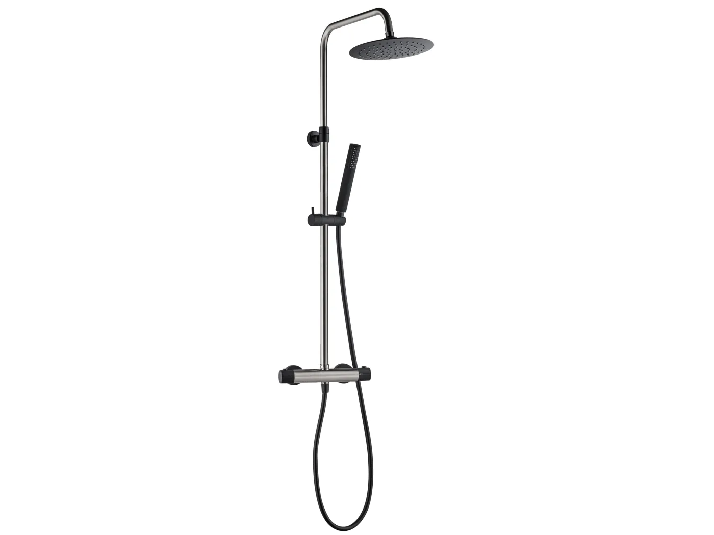 Kissy Duschsäule in Edelstahloptik und Schwarz mit Thermostat Essebagno