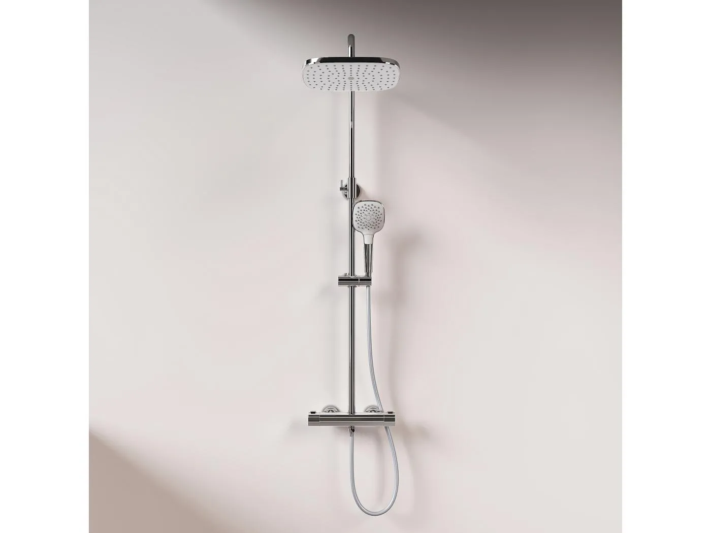 EMKE Thermostat-Duschsäule, Chrom, Duschset mit 38℃ Thermostat, Regenbrause und Handbrause, höhenverstellbar, quadratisch