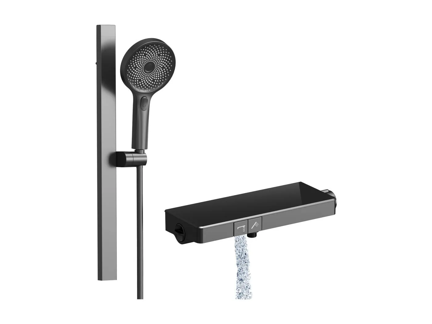 EMKE Thermostat-Duschsäule mit 38°C, große Kopfbrause und Multimode-Handbrause, Kreisform, Anthrazit