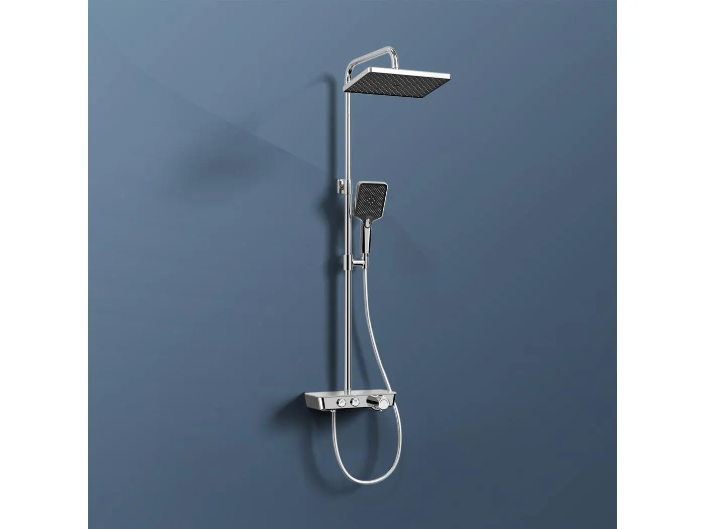 EMKE Duschsäule mit Thermostat, 3-Strahl-Handbrause, Wasserfall-Strahl, Set mit Glasregal, KTW-zertifiziert, Chrom