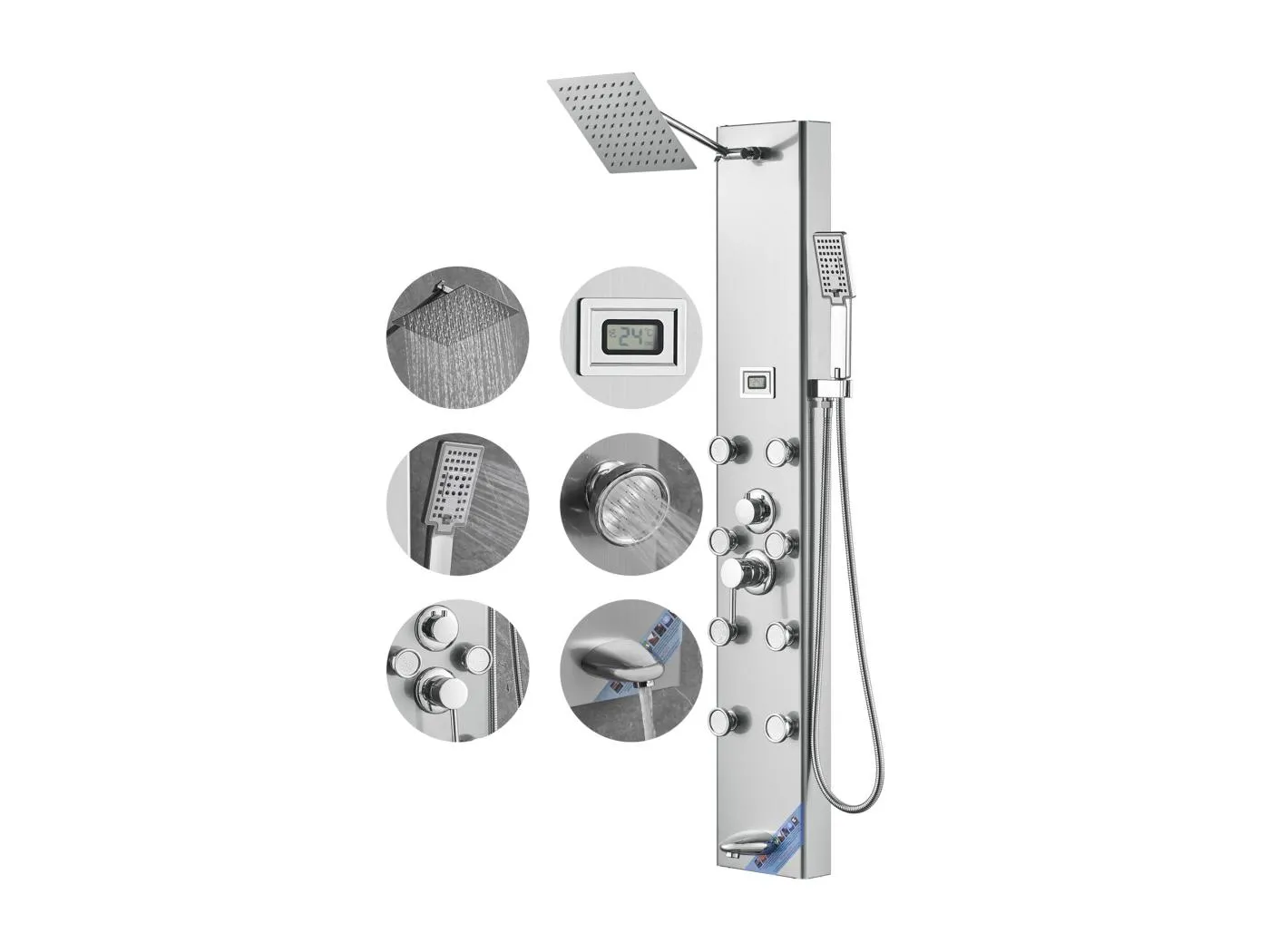 Dusche-Panel-Turm-System SucceBuy, 6 Modi, Digitalanzeige, Stahl-Eisen, Regenbrause-Funktion