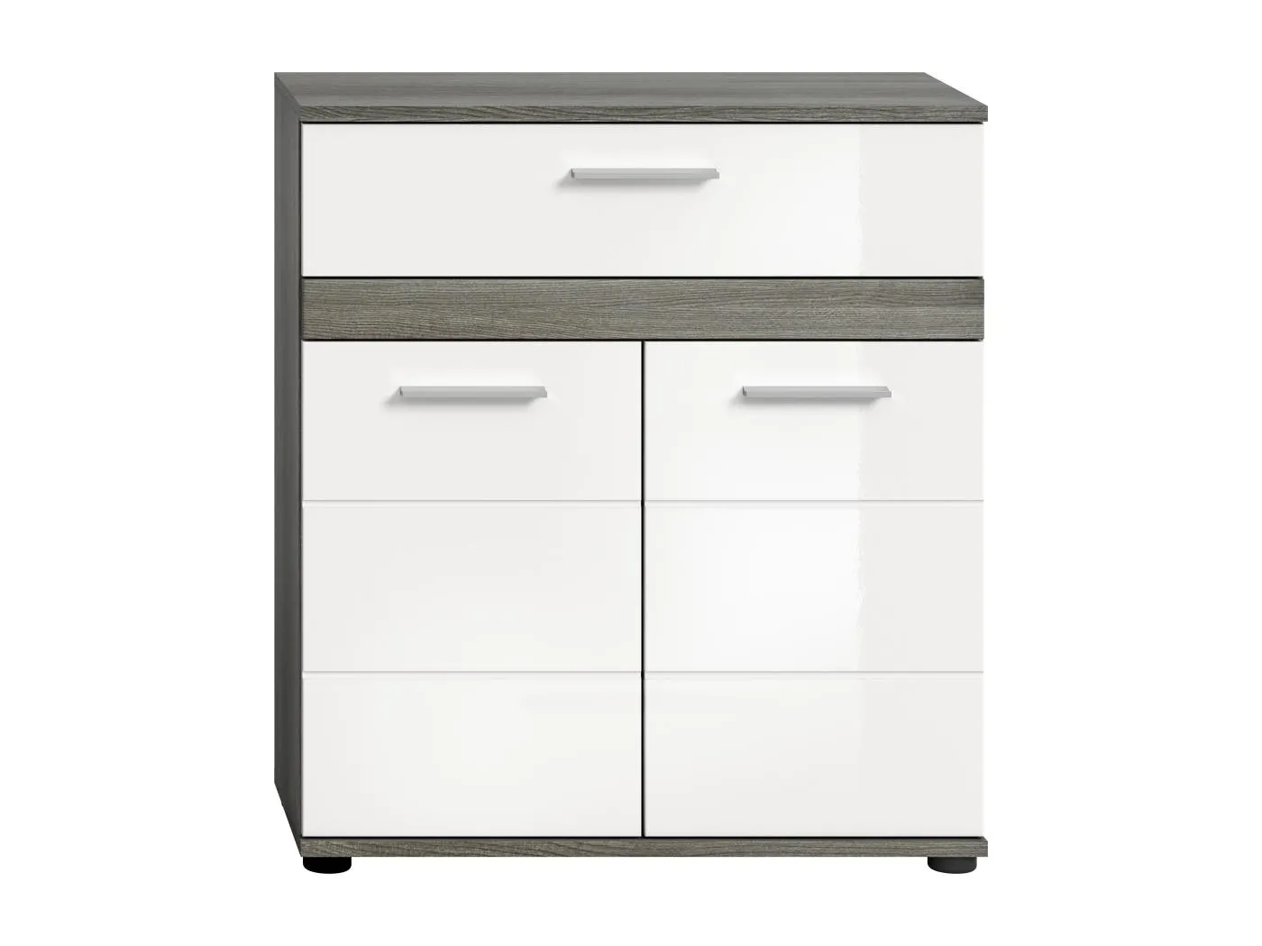 Blake Badschrank 1 Schublade 2 Türen weiß Hochglanz, grau.