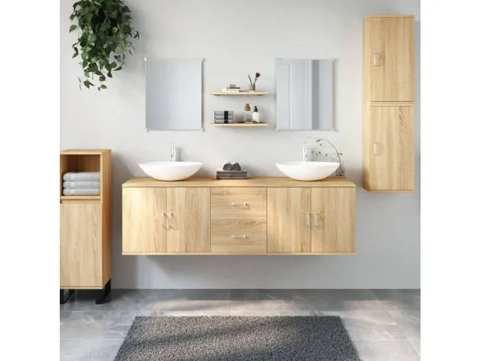 7-tlg. Badmöbel-Set Eichen-Optik Holzwerkstoff