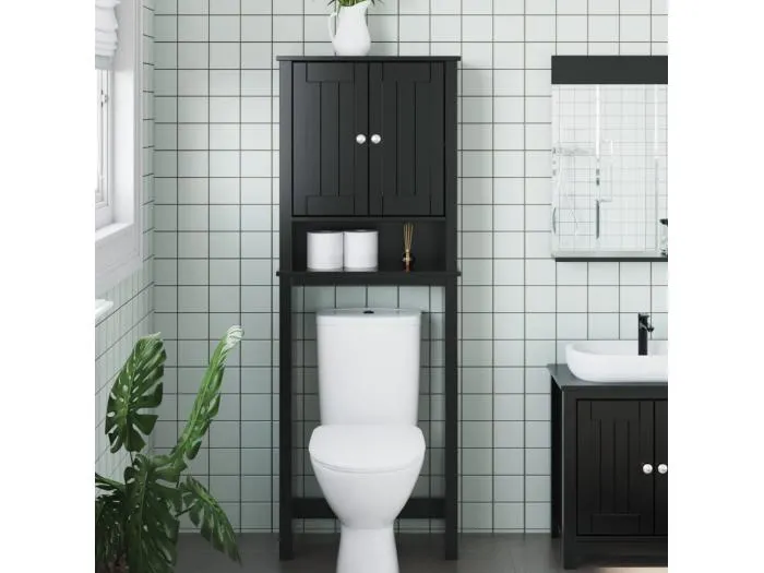 Toilettenschrank BERG Schwarz 60x27x164,5 cm Massivholz