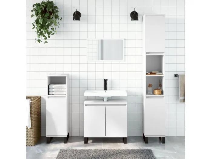 3-tlg. Badmöbel-Set Weiß Holzwerkstoff