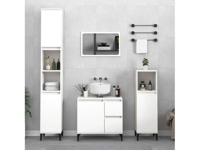 Badschrank Weiß 30x30x190 cm Holzwerkstoff