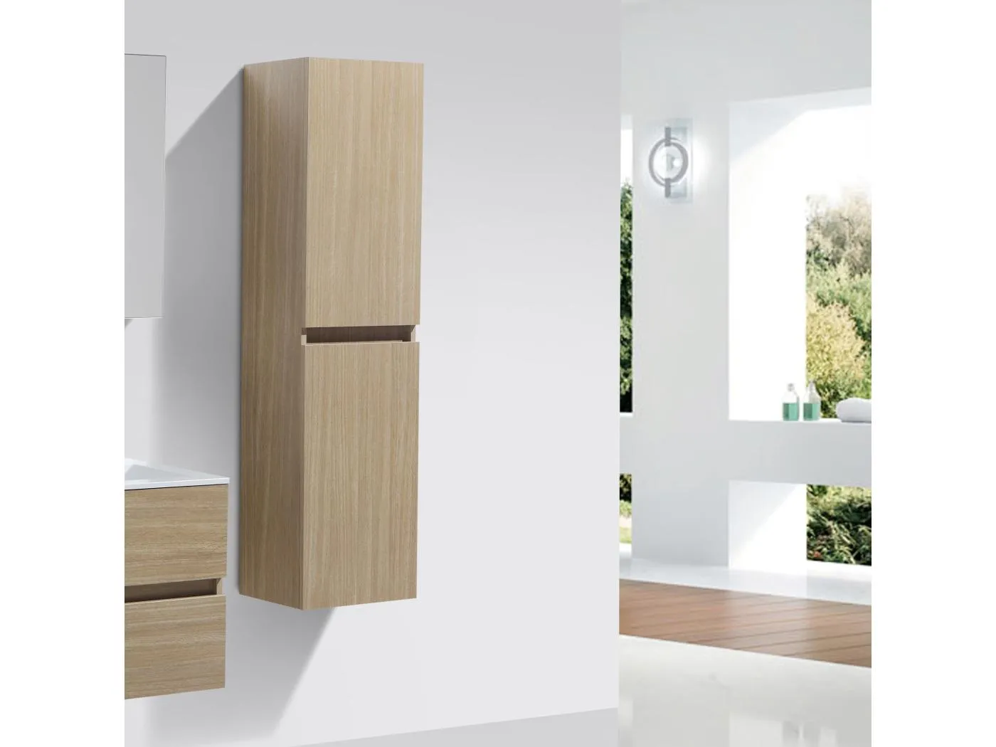 Badschrank 150 cm vertikal montiert Eiche hell SIENA