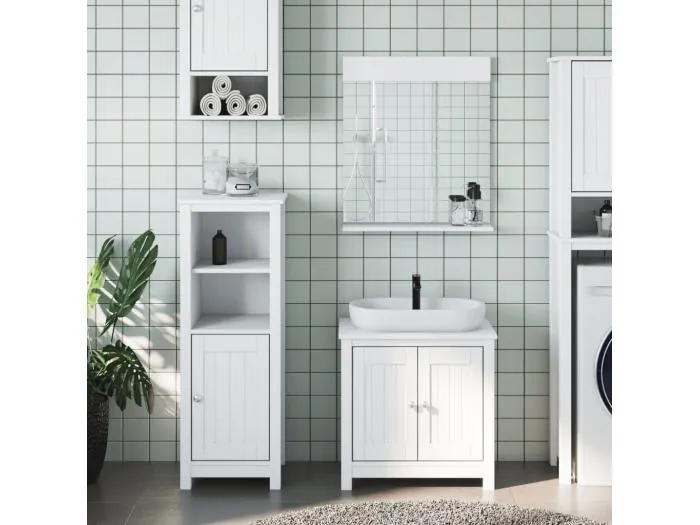 3-tlg. Badmöbel-Set BERG Weiß Massivholz Kiefer