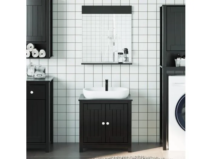 2-tlg. Badmöbel-Set BERG Schwarz Massivholz Kiefer