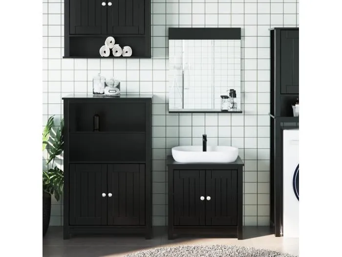 3-tlg. Badmöbel-Set BERG Schwarz Massivholz Kiefer