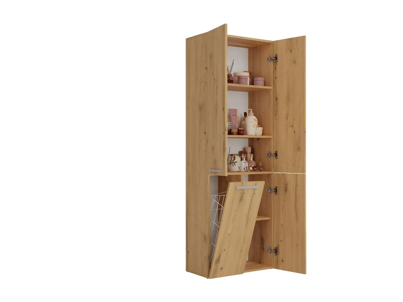 RORY - Badezimmerschrank mit Korb - Abmessungen 174x60x30 - Aufbewahrungsmöbel Badezimmer Waschraum