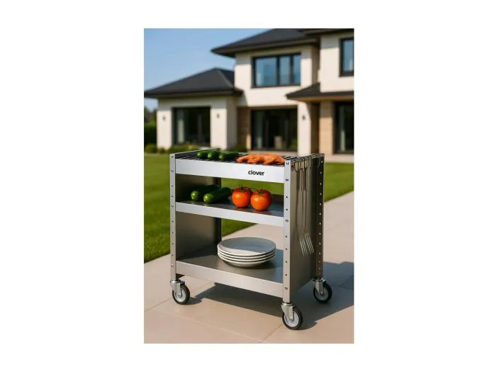 Holzkohlegrill mit Rädern, Struktur und Grillrost aus Edelstahl, 59 x 40,50 x 82 cm. CLOVER