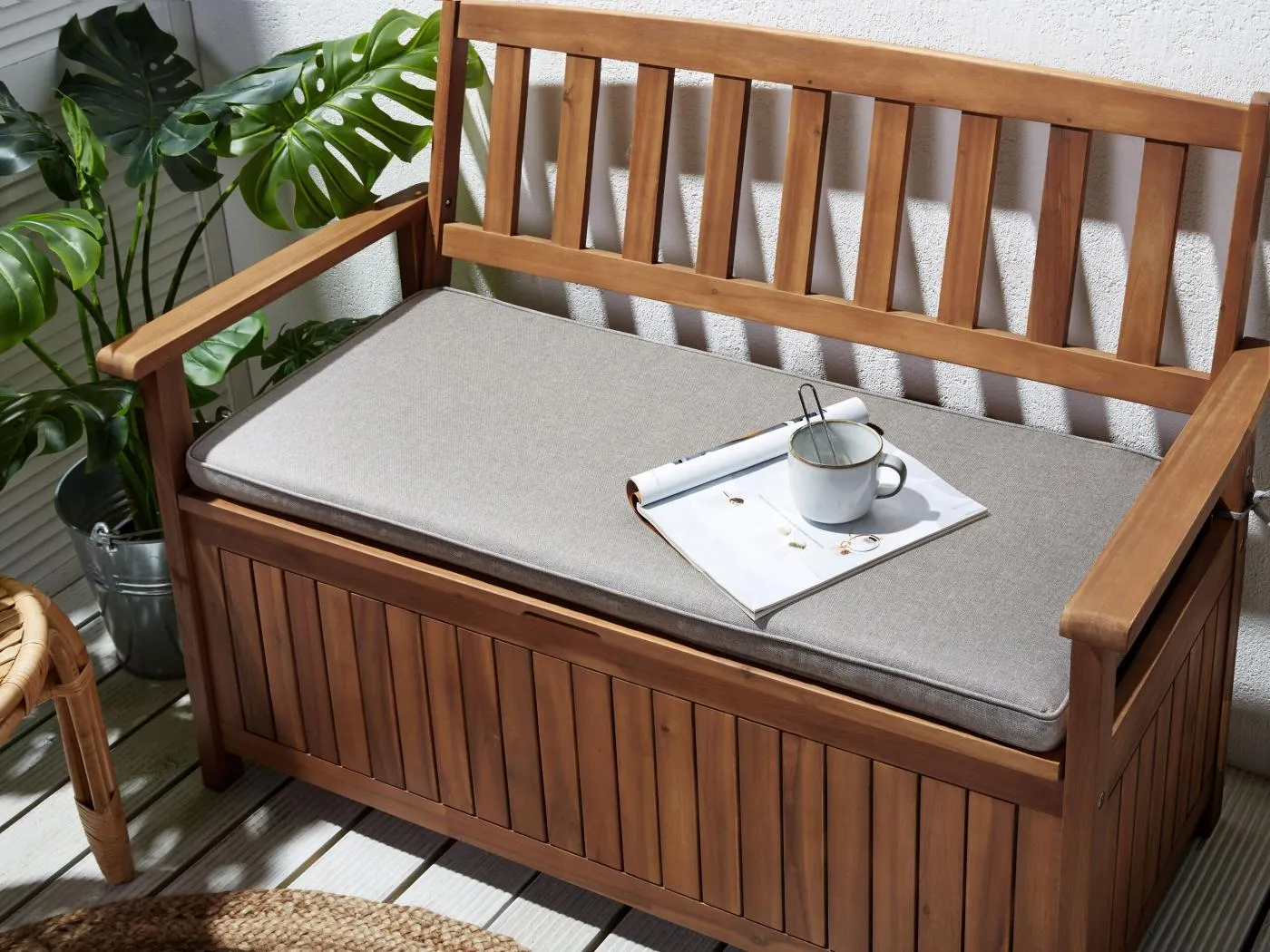 Auflage für Gartenbank Sovana 108 cm grau mit Befestigung Reißverschluss Modern