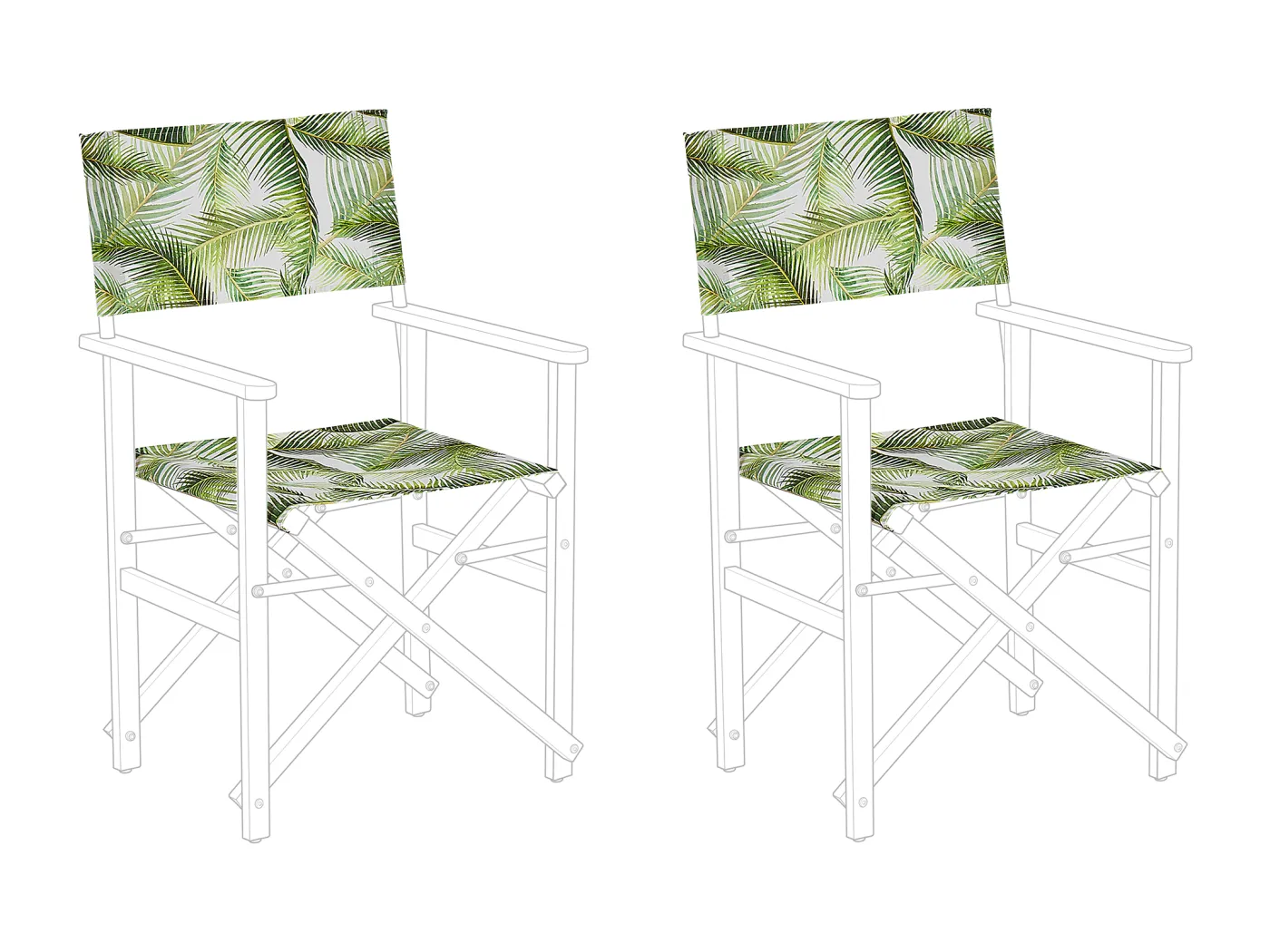 Moderne Stoffbezüge grün / weiß Palmenmotiv 2er Set für Gartenstühle Cine