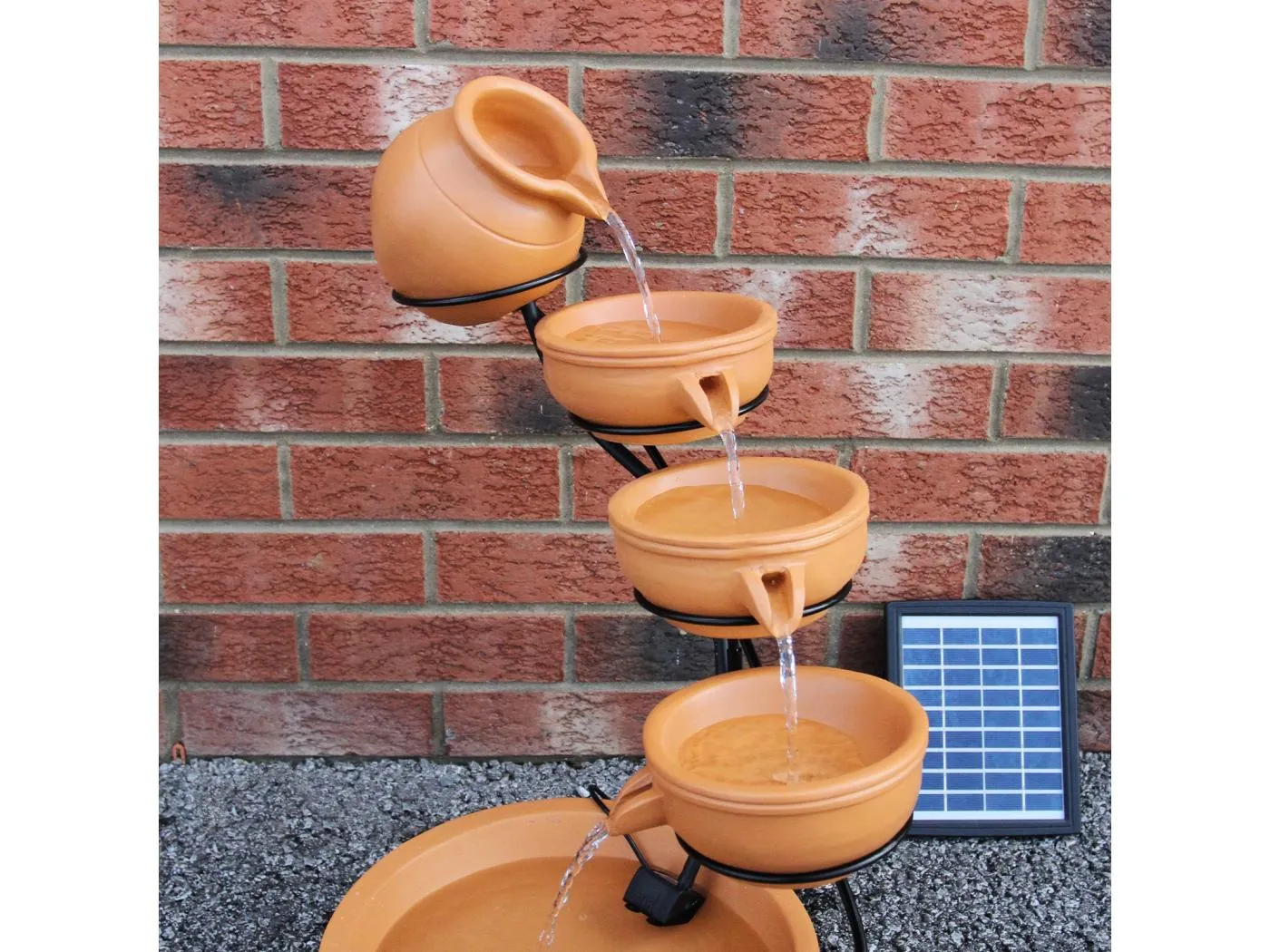 Kaskadenbrunnen 4-stufiger Wasserbrunnen Terracotta Solar-Wasserspiel mit überlaufenden Schalen Wasserbrunnen Solarbrunnen Gartenbrunnen solarbetrieben Springbrunnen Zierbrunnen