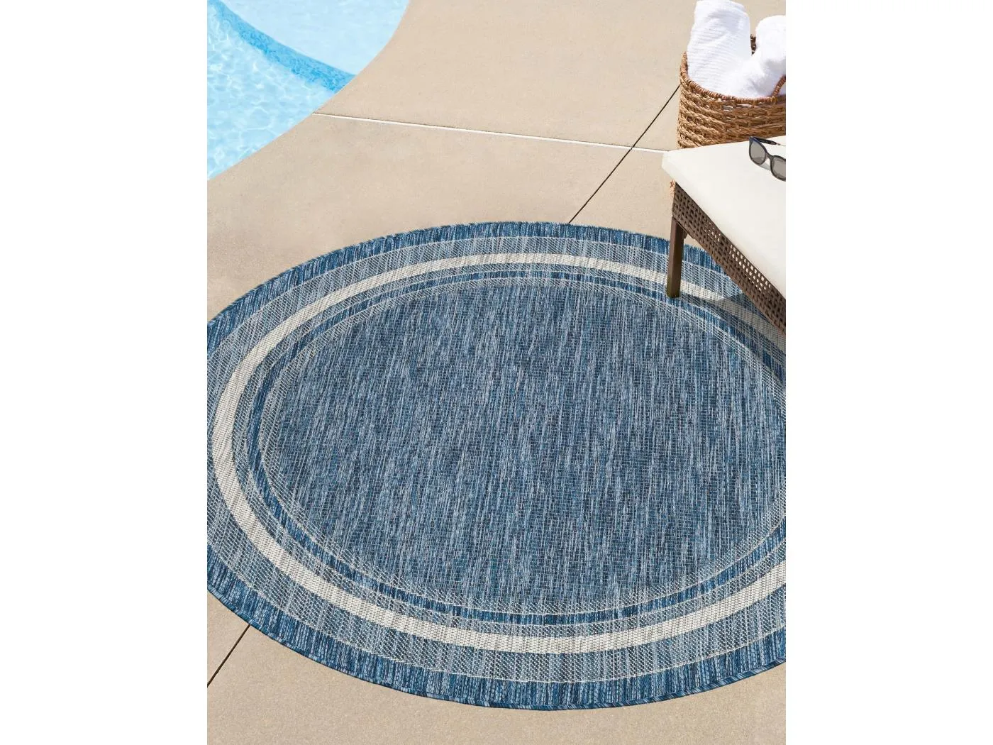 Outdoor Teppich 122x122 - Blau - Tulum Border