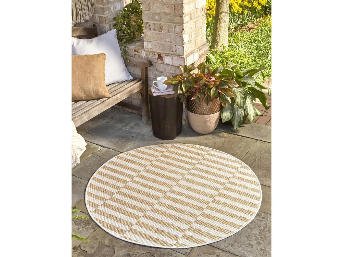 Outdoor Teppich 125x125 - Taupe - Tulum Tile