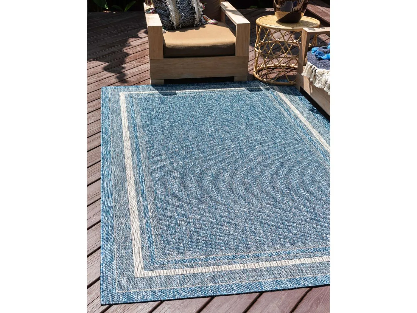 Outdoor Teppich 215x305 - Blau - Tulum Border