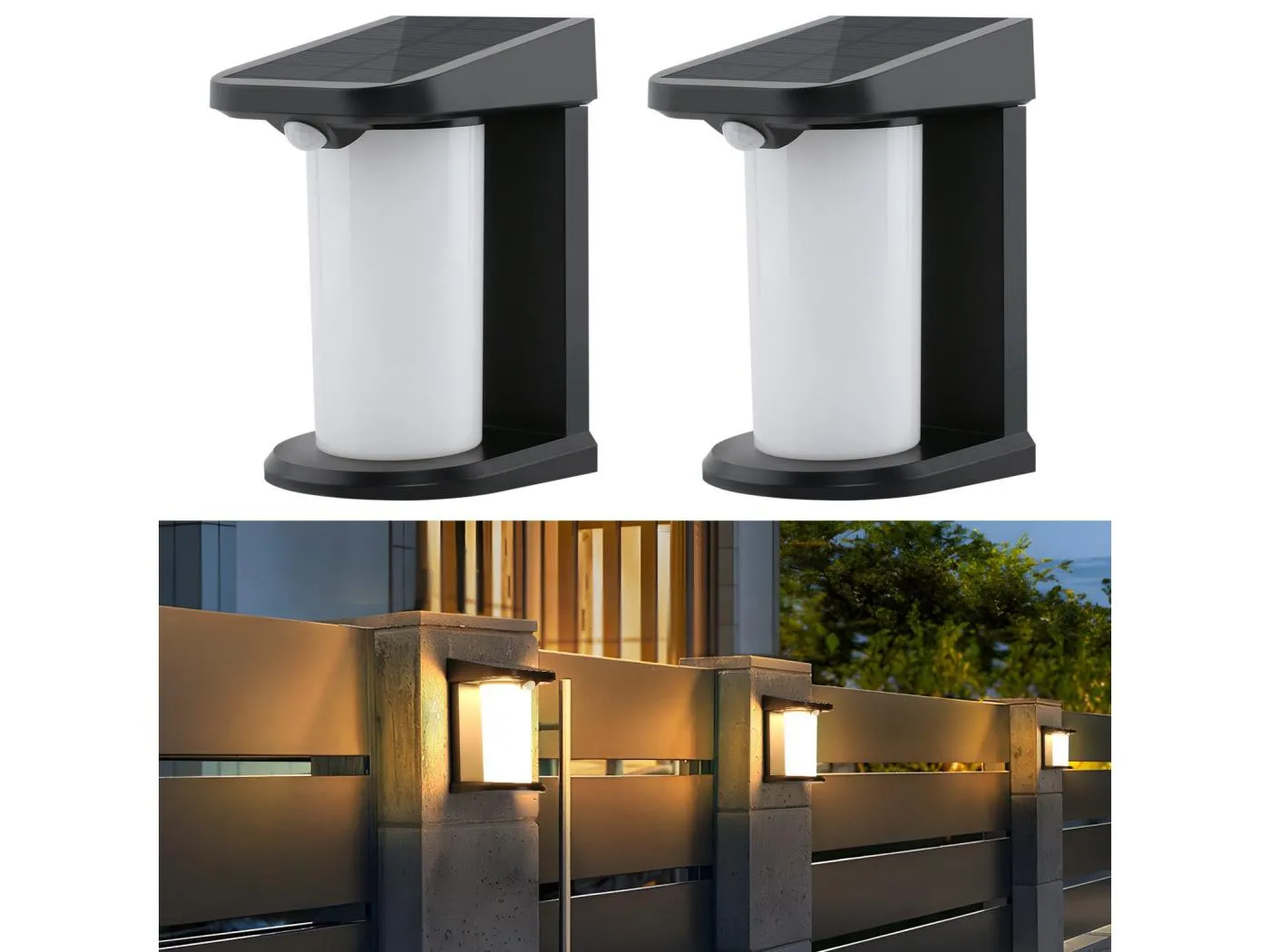 NETTLIFE Solarleuchten für den Außenbereich mit Bewegungsmelder – 2er-Pack Solar-Wandleuchten, 2 Modi, wasserdichte Außenbeleuchtung, 3000 K