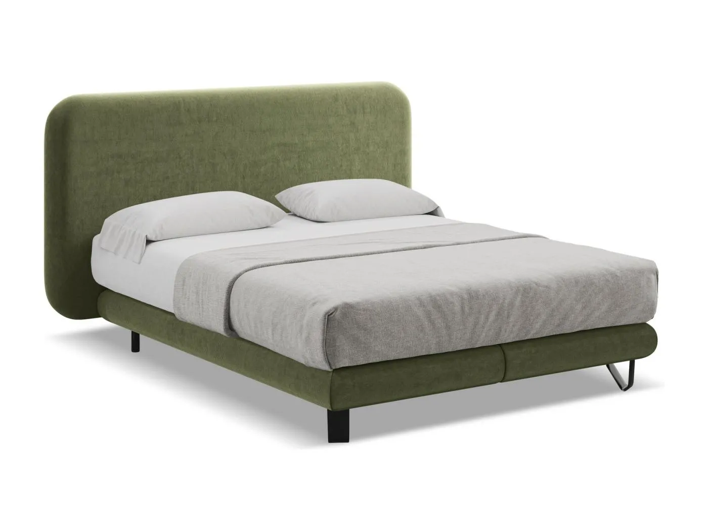Bett mit Matratze - 214 x 220 - Samt - Olive - ILIMA