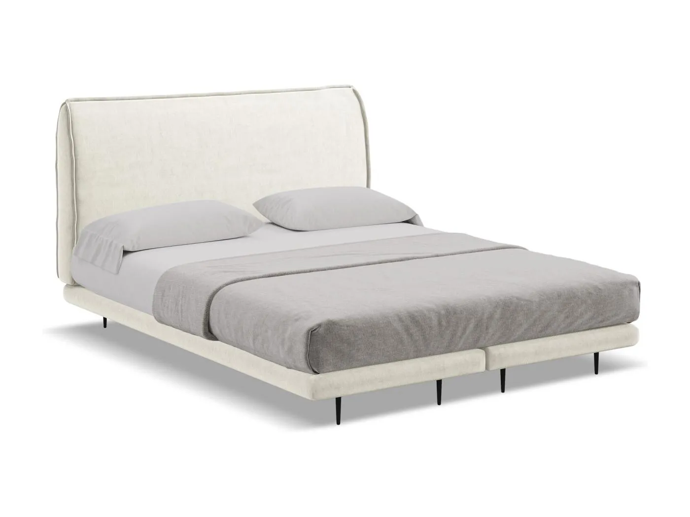 Bett mit Matratze - 188 x 222 - Samt - Hell beige - HALIA