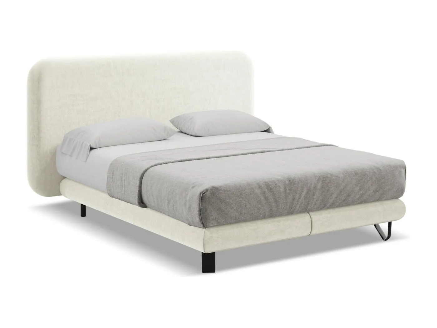 Bett mit Matratze - 174 x 220 - Samt - Hell beige - ILIMA