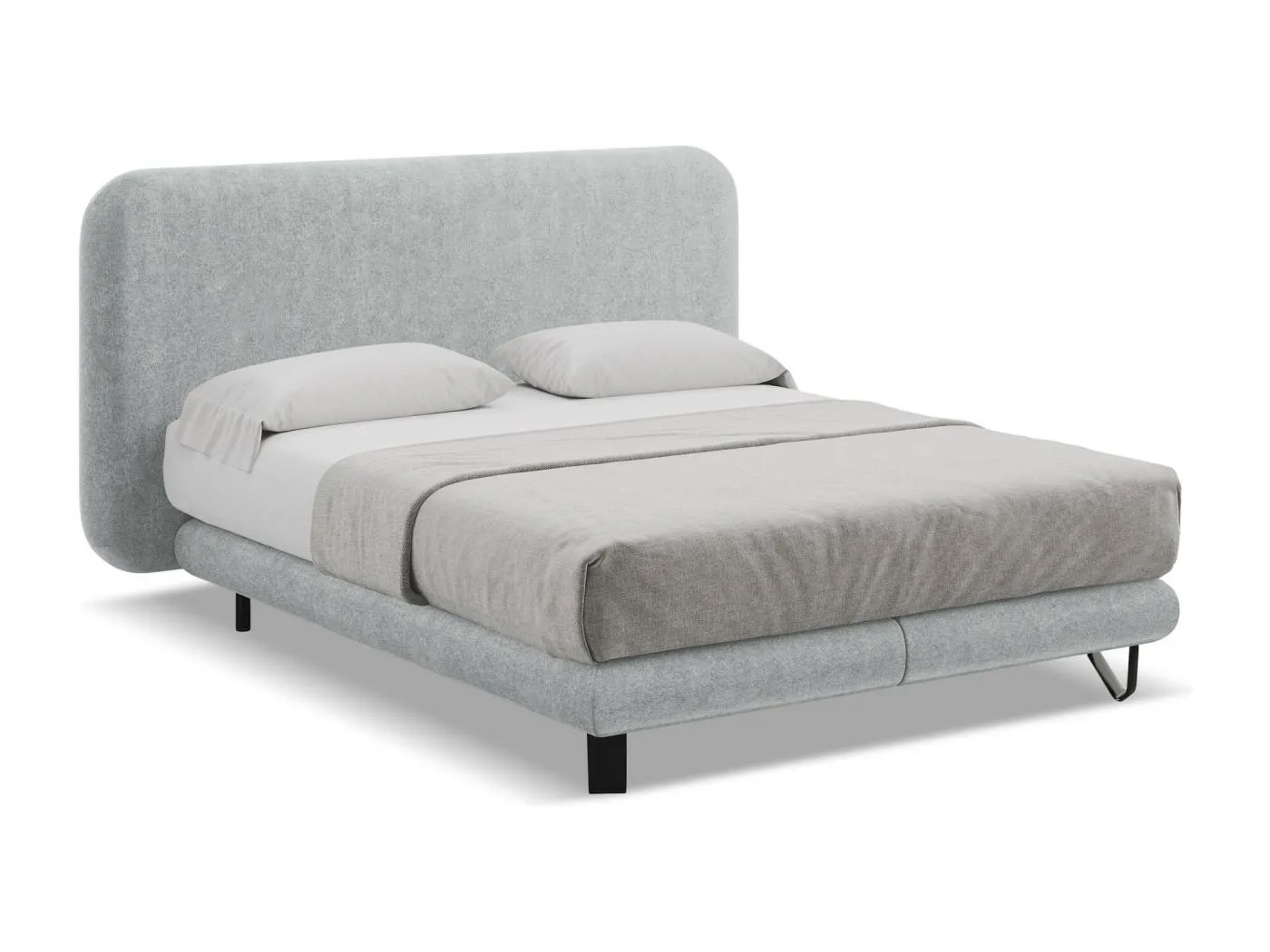 Bett mit Matratze - 194 x 220 - Bouclé - Silber - ILIMA