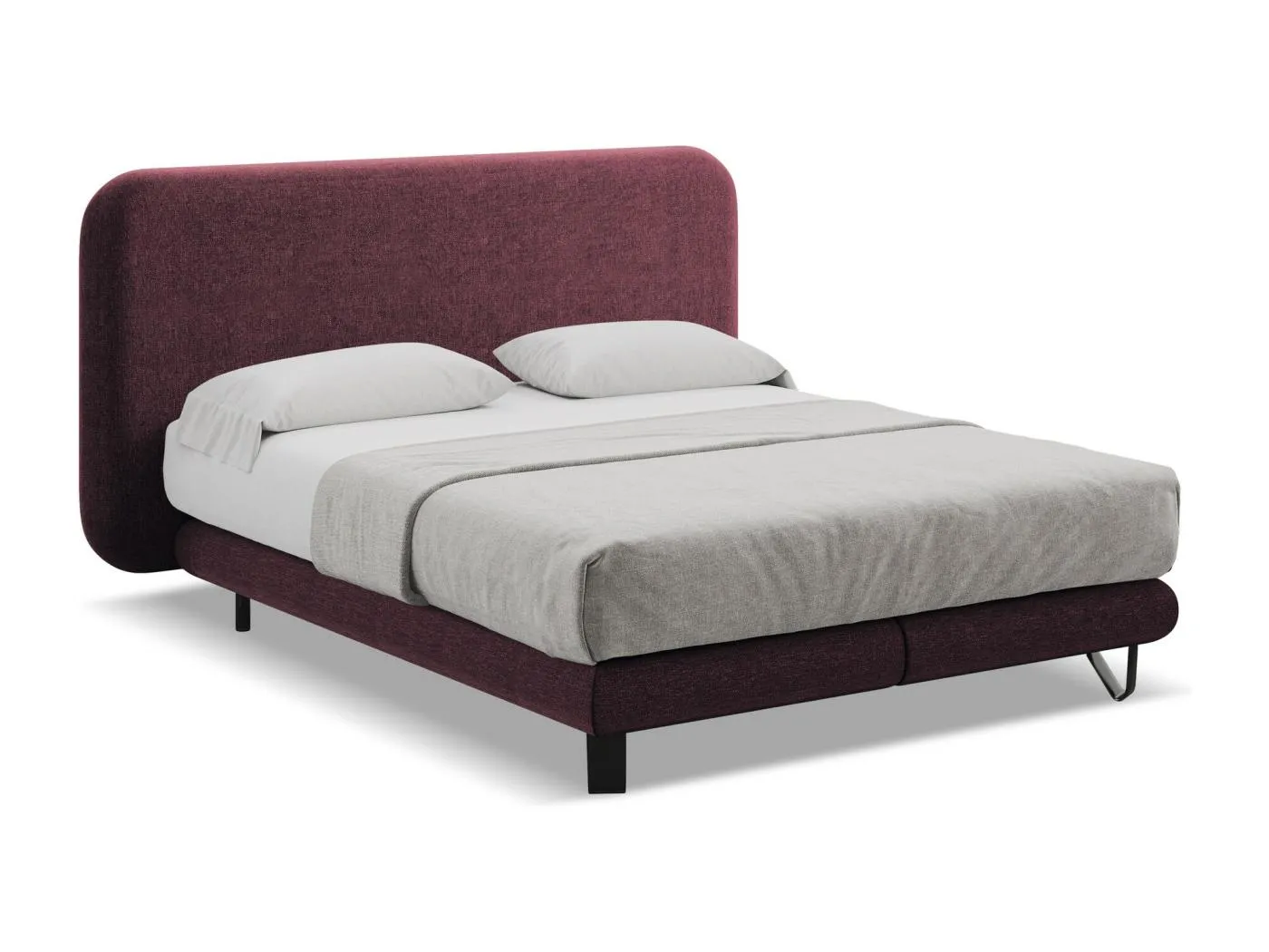 Bett mit Matratze - 214 x 220 - Chenille - Rotwein - ILIMA