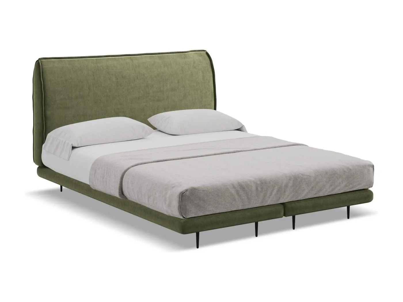 Bett mit Matratze - 168 x 222 - Samt - Olive - HALIA