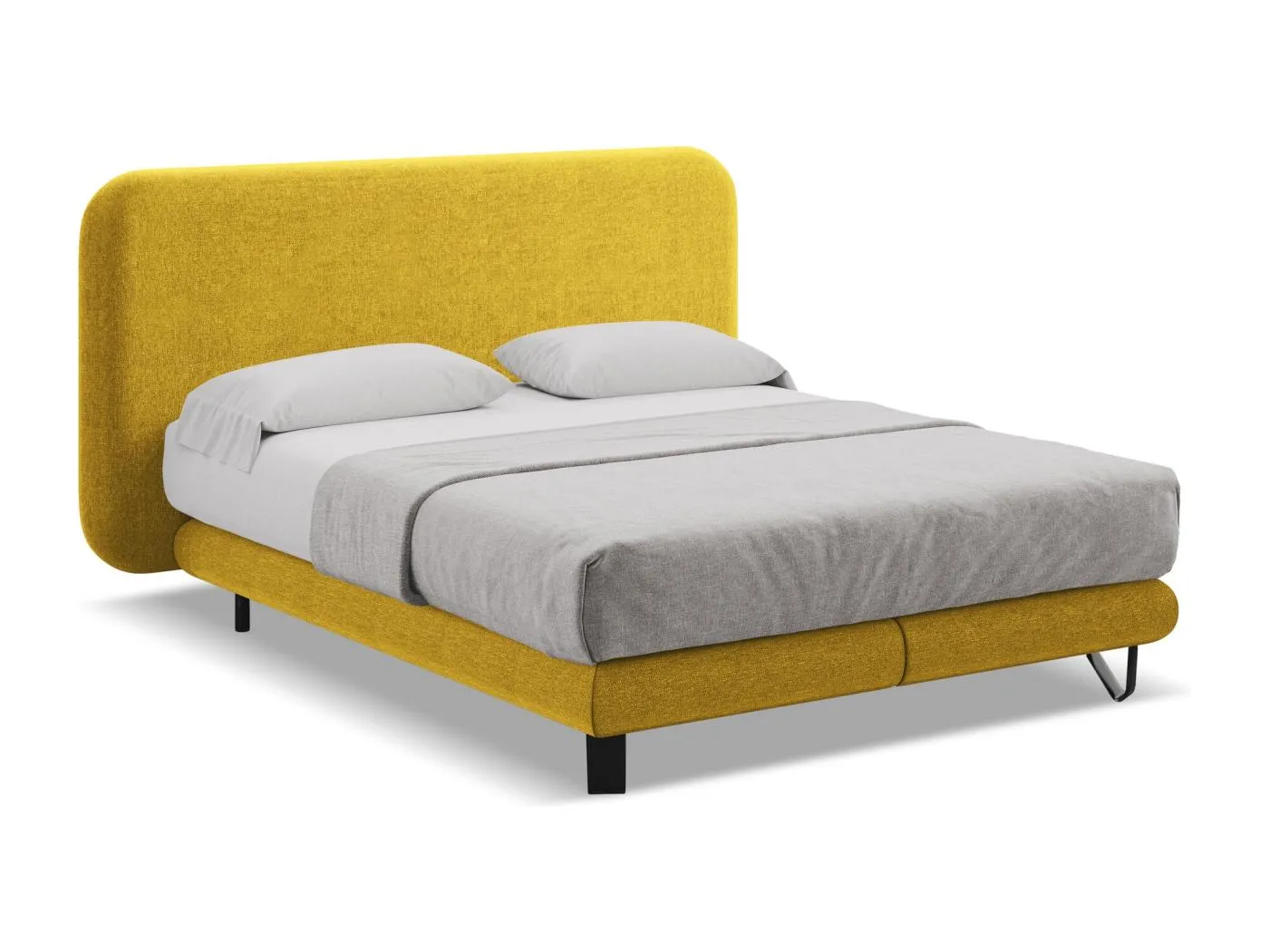 Bett mit Matratze - 214 x 220 - Chenille - Senf - ILIMA