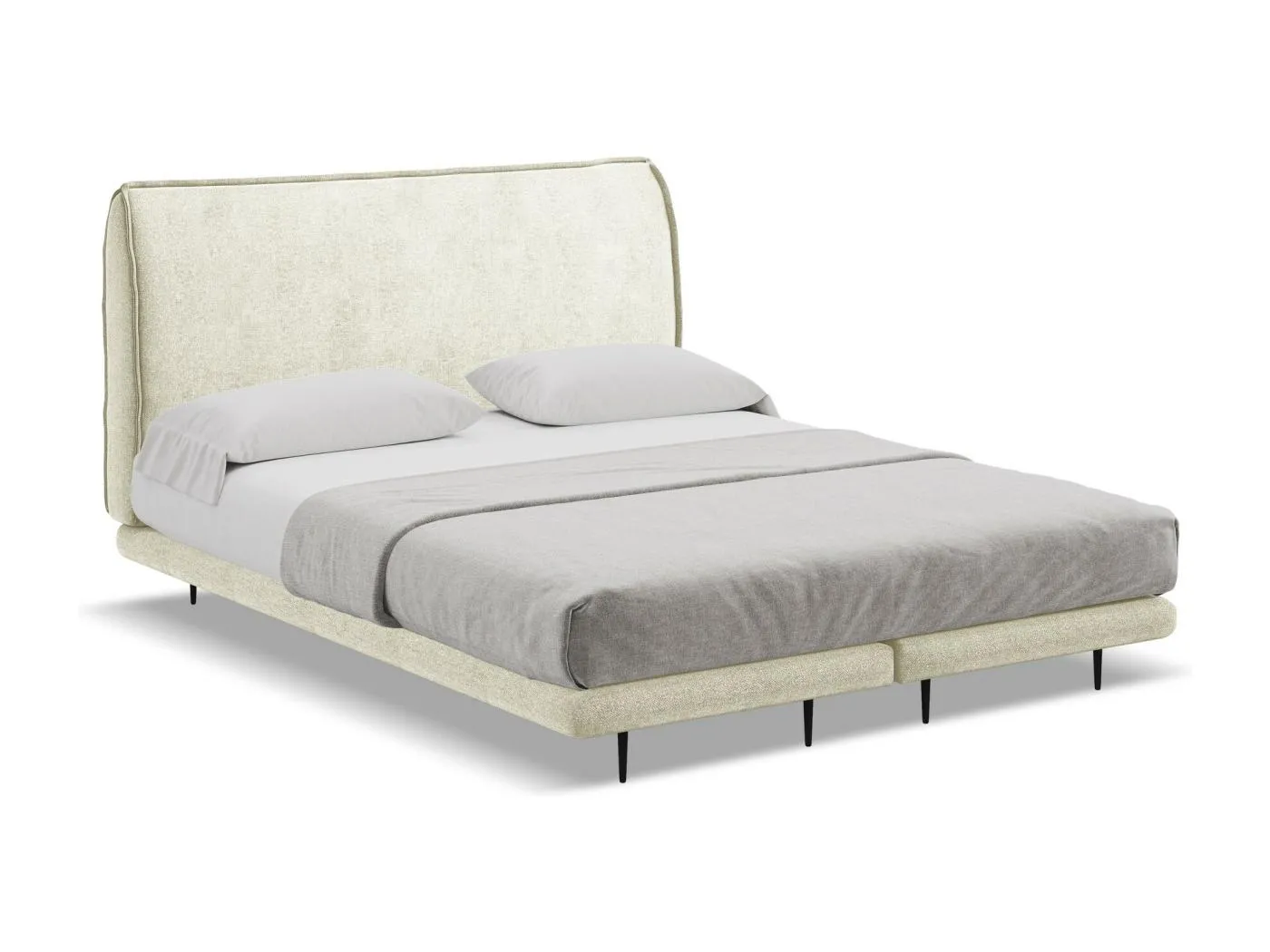 Bett mit Matratze - 188 x 222 - Chenille - Beige - HALIA