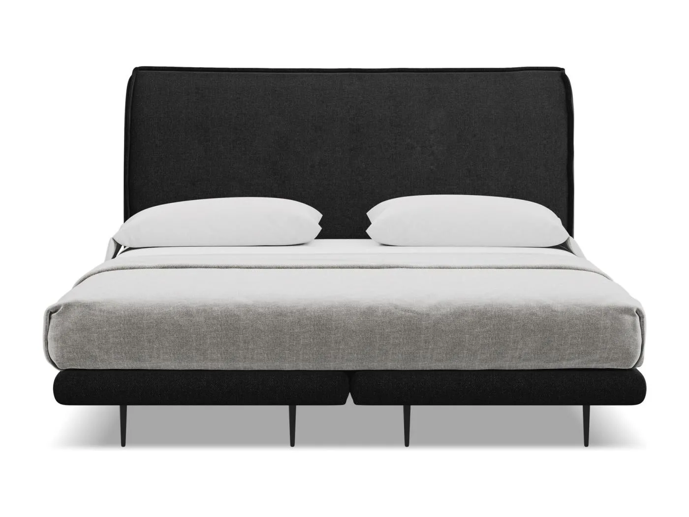 Bett mit Matratze - 168 x 222 - Chenille - Schwarz - HALIA