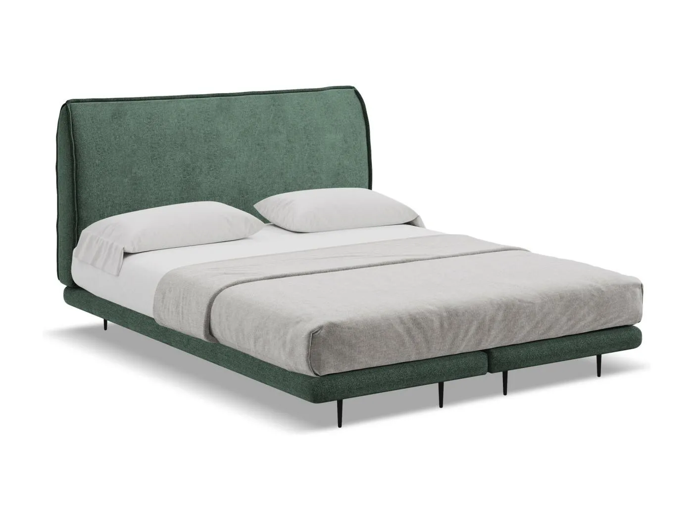 Bett mit Matratze - 188 x 222 - Chenille - Grün - HALIA