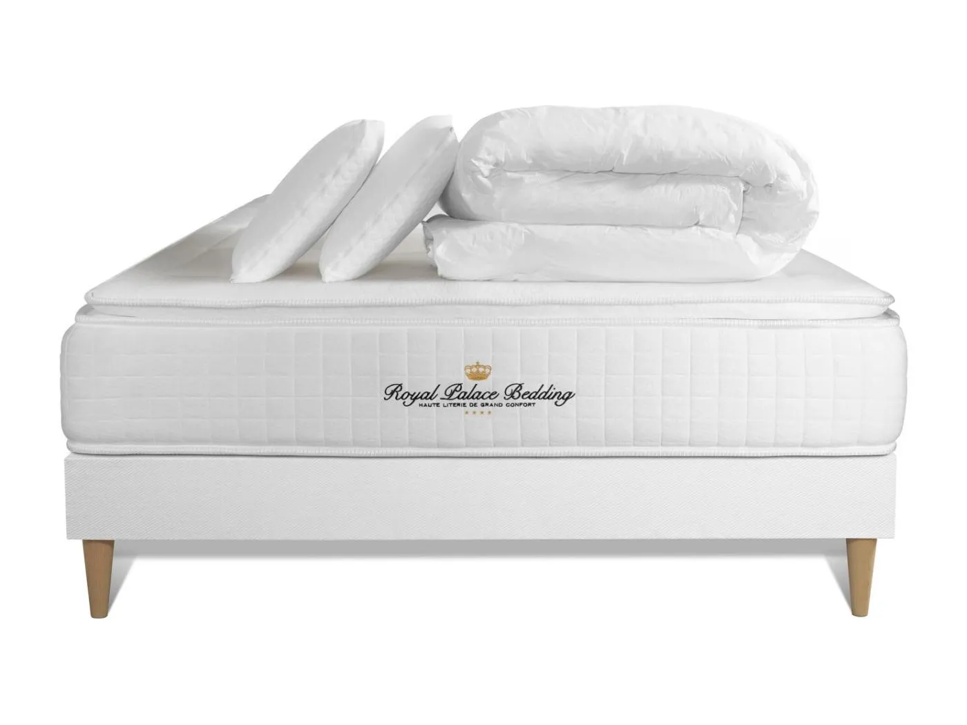 Komplettpaket Bett - Matratze 140x200 cm + Boxspringbett mit Lattenrost (im Set) + 2 Kopfkissen + Bettdecke - George V