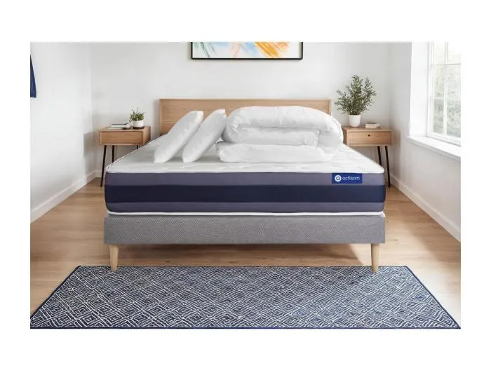 Komplettpaket Bett - Matratze 140x200 cm + Boxspringbett mit Lattenrost (im Set) + 2 Kopfkissen + Bettdecke - Actimemo Morpho