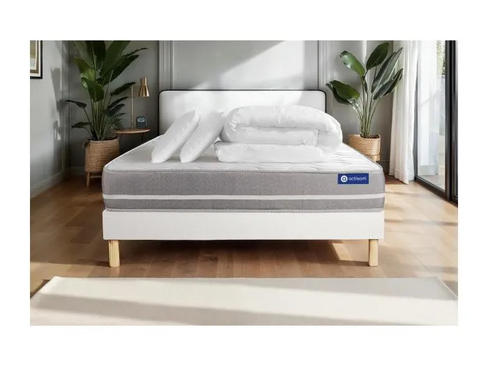 Komplettpaket Bett - Matratze 180x200 cm + Boxspringbett mit Lattenrost (im Set) + 2 Kopfkissen + Bettdecke - Actiflex Touch
