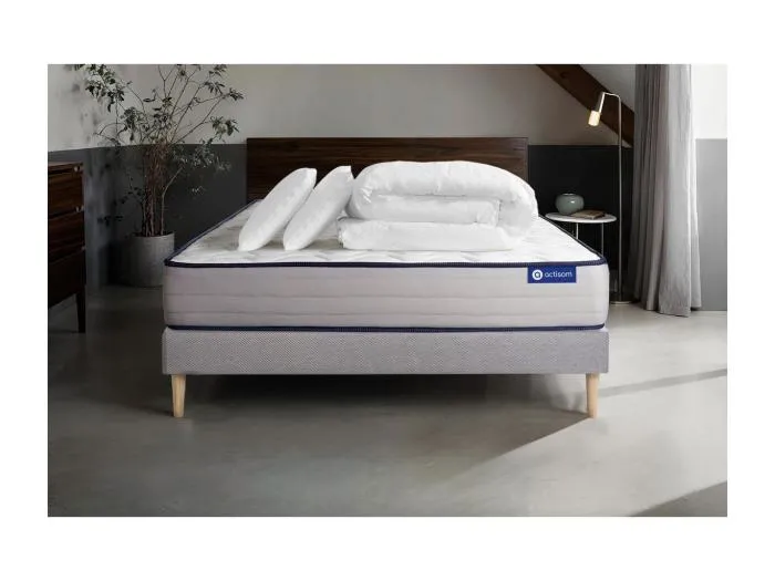 Komplettpaket Bett - Matratze 180x200 cm + Boxspringbett mit Lattenrost (im Set) + 2 Kopfkissen + Bettdecke - Actiflex Form