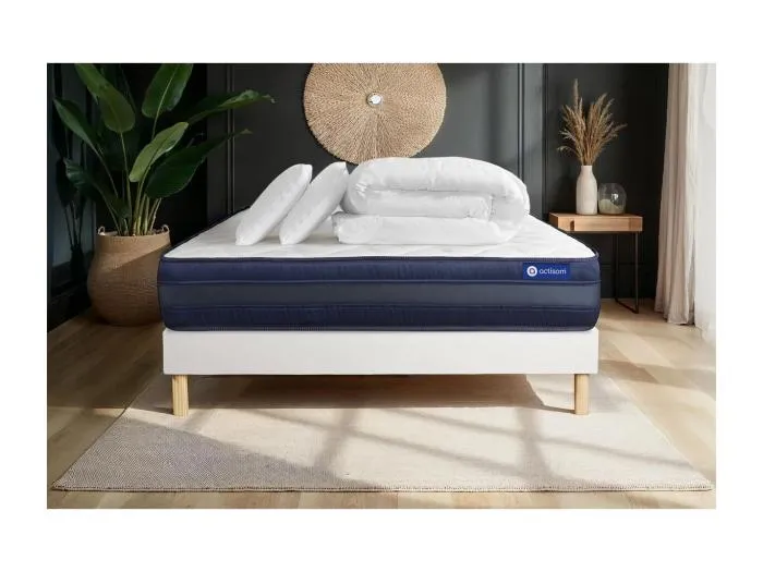 Komplettpaket Bett - Matratze 180x200 cm + Boxspring-Lattenrost (im Set) + 2 Kopfkissen + Bettdecke - Actiflex Tech