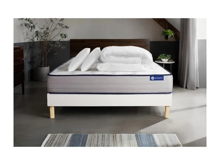 Komplettpaket Bett - Matratze 140x190 cm + Boxspringbett mit Lattenrost (im Set) + 2 Kopfkissen + Bettdecke - Actimemo Form