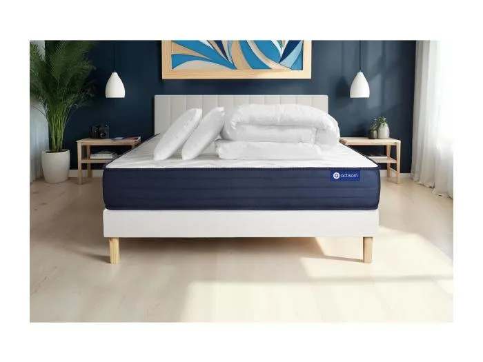 Komplettpaket Bett - Matratze 180x200 cm + Boxspringbett mit Lattenrost (im Set) + 2 Kopfkissen + Bettdecke - Actiflex Life