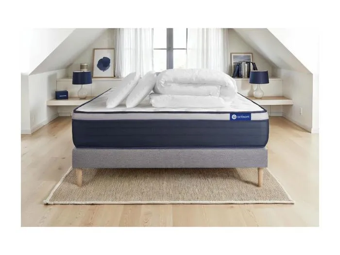 Komplettpaket Bett - Matratze 160x200 cm + Boxspringbett mit Lattenrost (im Set) + 2 Kopfkissen + Bettdecke - Actiflex Max